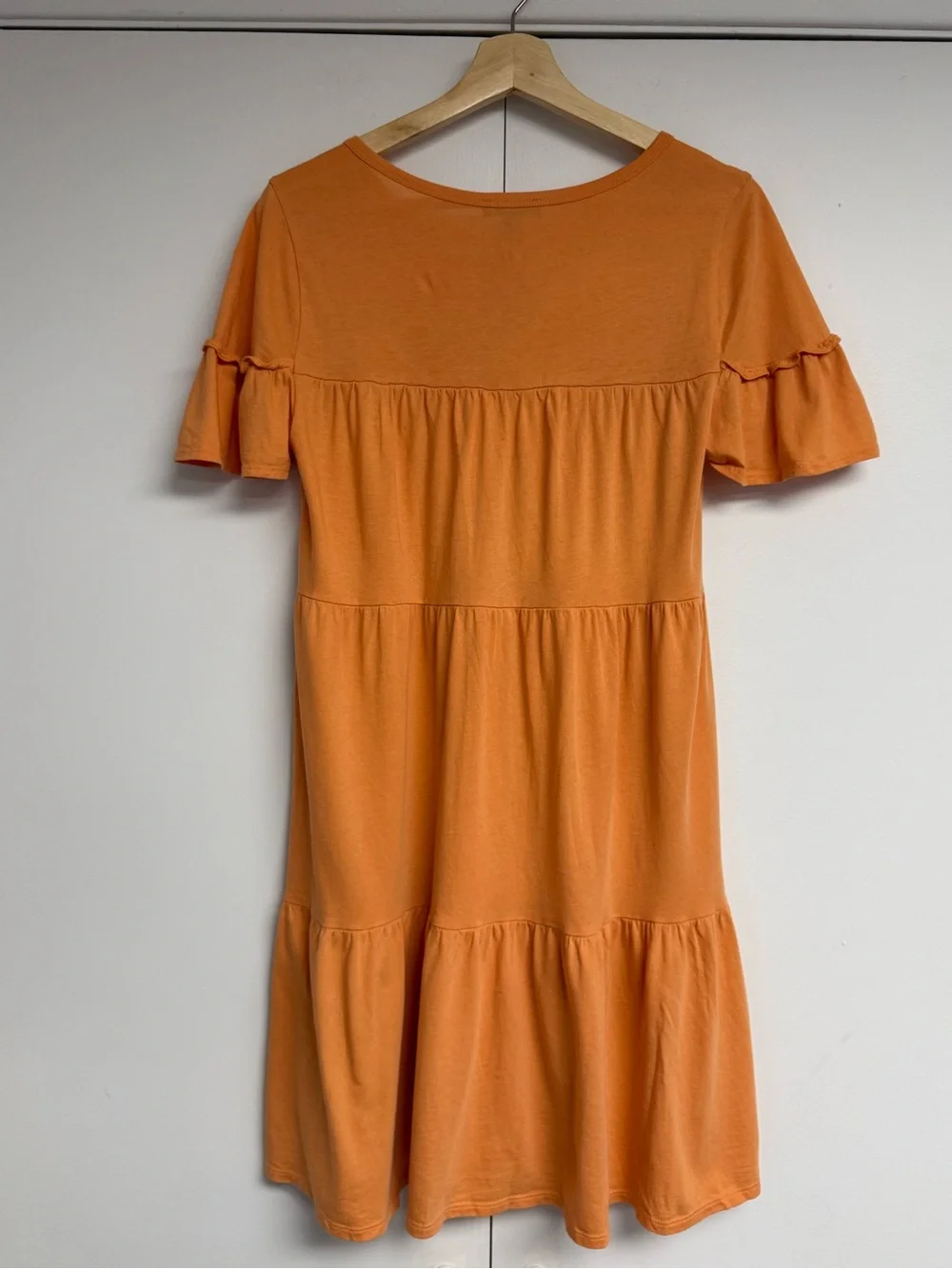 J.Crew Broken-In Jersey Tiered Mini Dress Orange Sherbet Small BG209